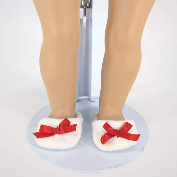 Unbranded White Fabric Doll Slippers/Slides with Red Ribbons for 18" Dolls - GUC - Picture 2 of 12